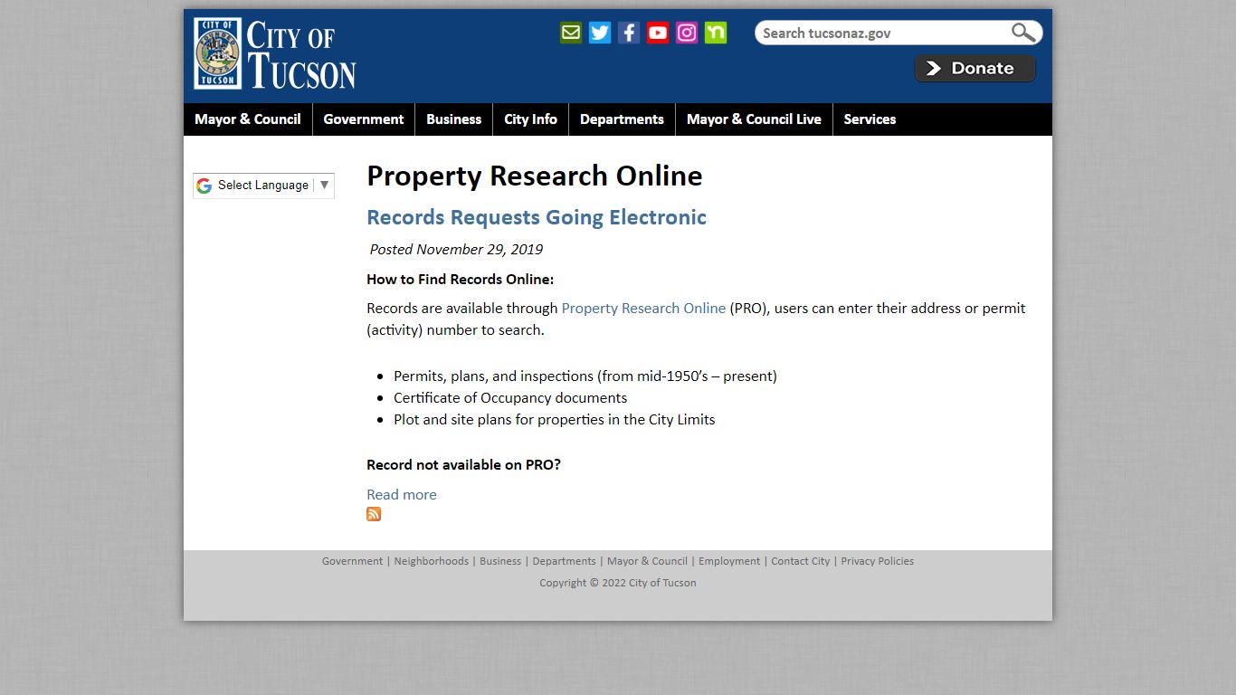 Property Research Online | Official website of the City of Tucson